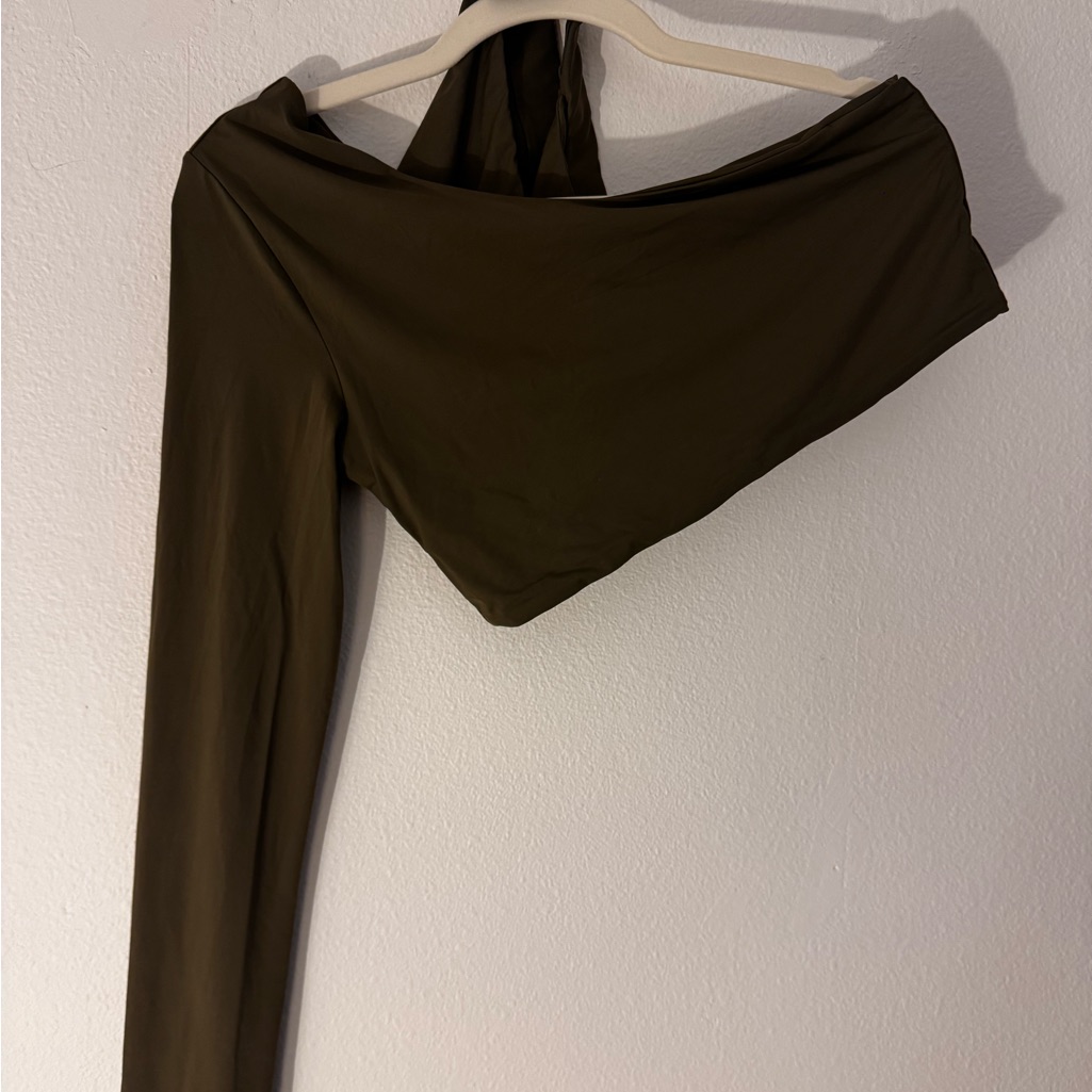 Myraswim Asymmetrical Olive Green One-Shoulder Top Swim Set